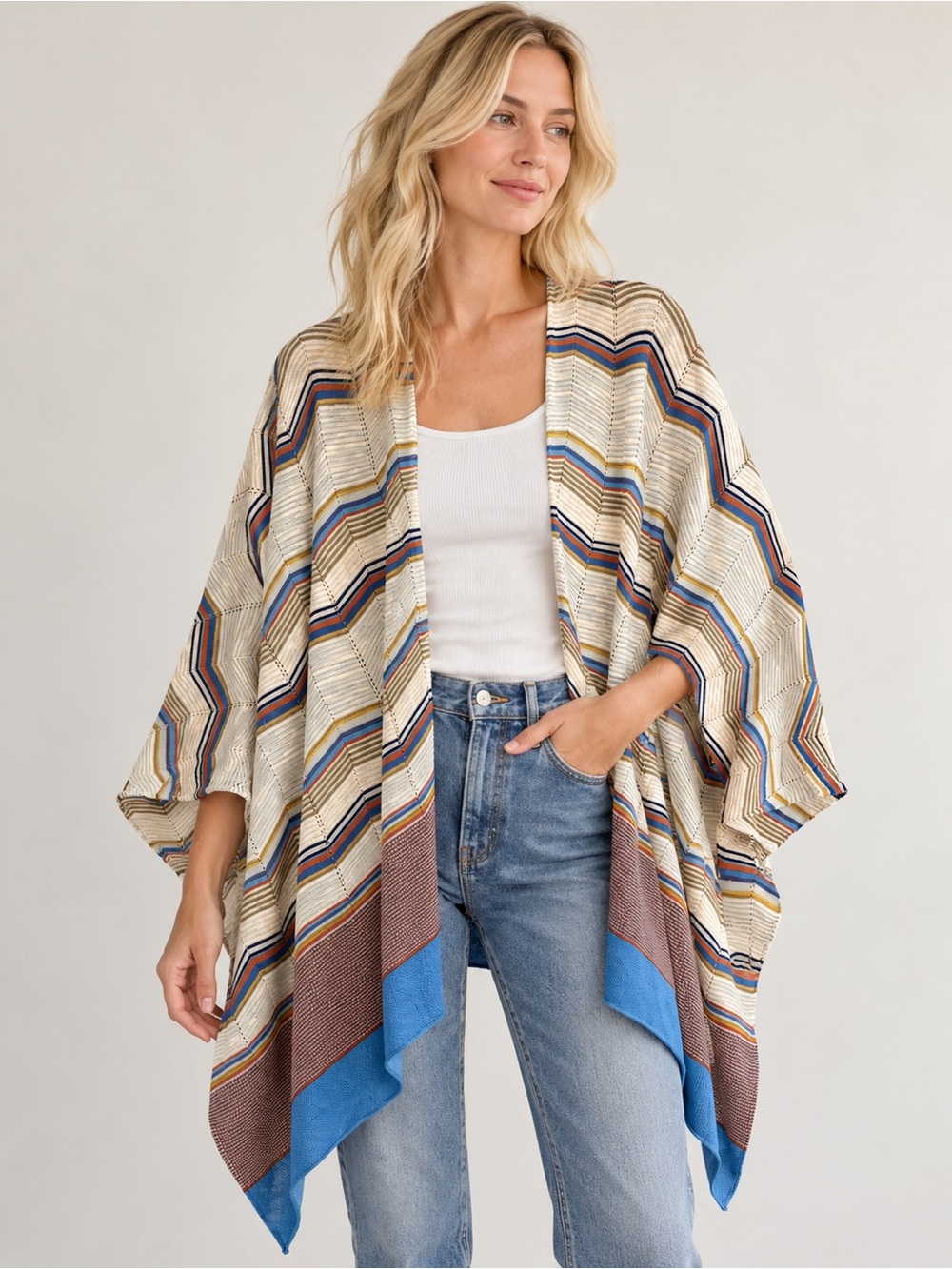 M Missoni Made in Italy Chevron Knit Open Poncho Wrap Cape Lagenlook Festival OS